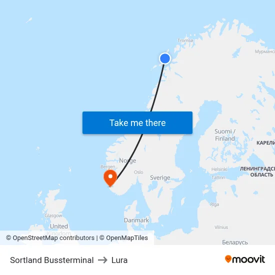 Sortland Bussterminal to Lura map