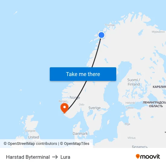 Harstad Byterminal to Lura map