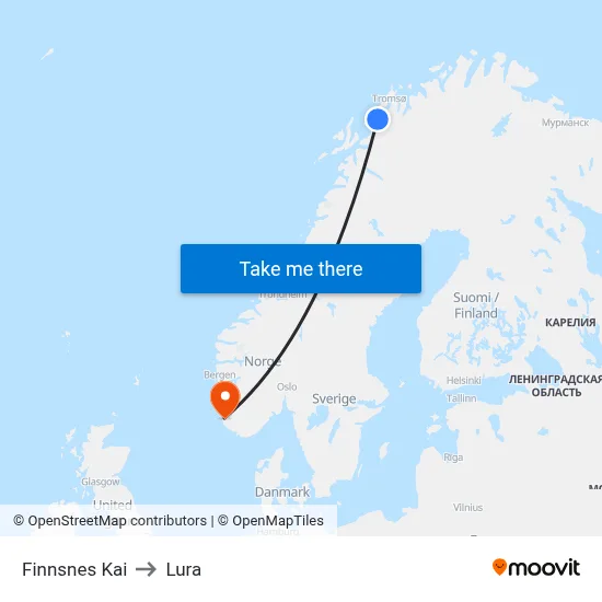 Finnsnes Kai to Lura map