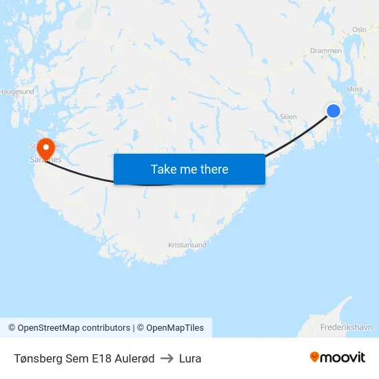 Tønsberg Sem E18 Aulerød to Lura map