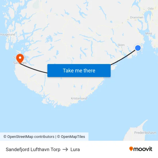 Sandefjord Lufthavn Torp to Lura map