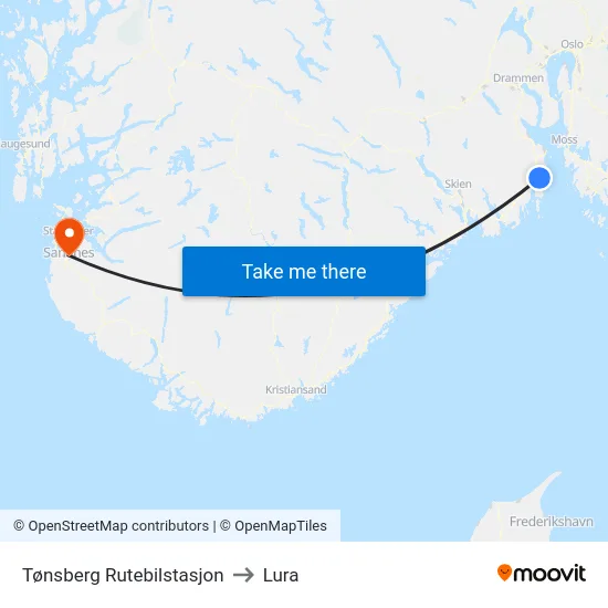 Tønsberg Rutebilstasjon to Lura map