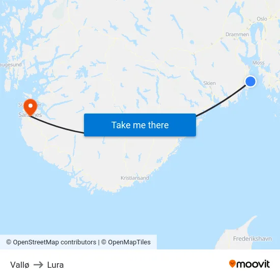 Vallø to Lura map