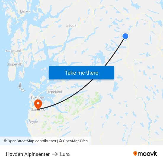 Hovden Alpinsenter to Lura map