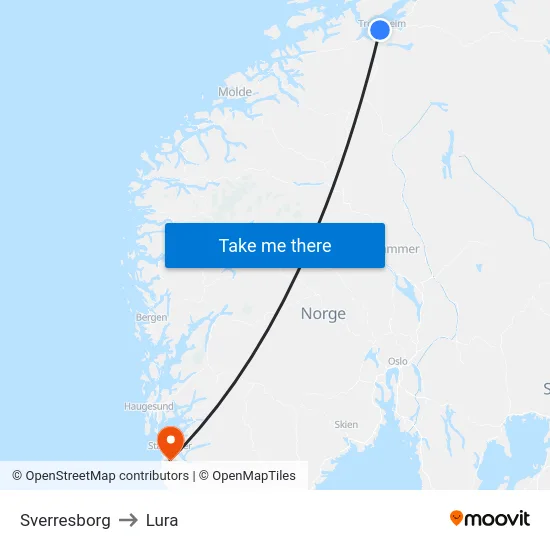 Sverresborg to Lura map