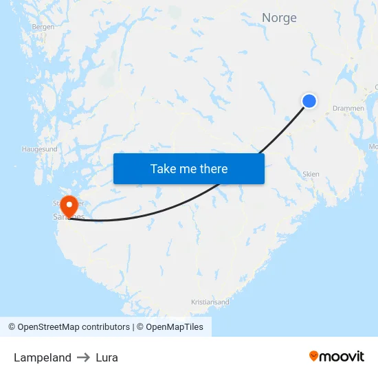 Lampeland to Lura map