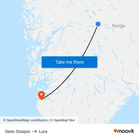 Geilo Stasjon to Lura map