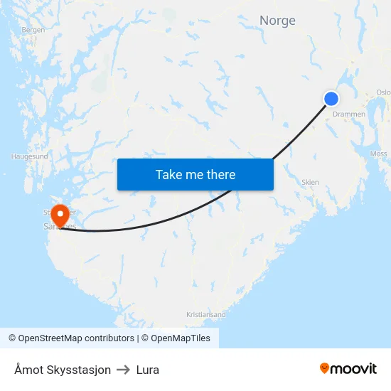 Åmot Skysstasjon to Lura map
