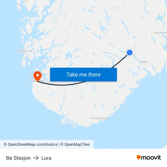 Bø Stasjon to Lura map