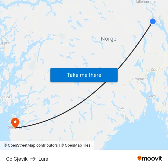 Cc Gjøvik to Lura map