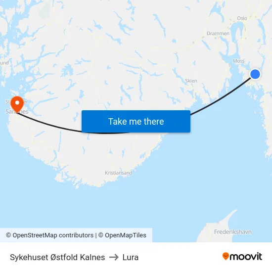 Sykehuset Østfold Kalnes to Lura map