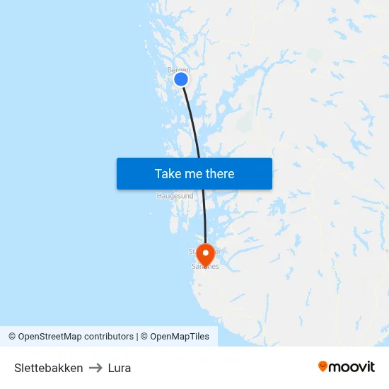 Slettebakken to Lura map