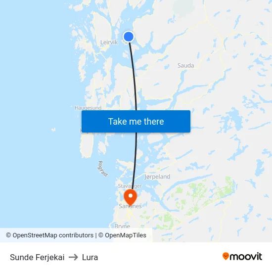 Sunde Ferjekai to Lura map