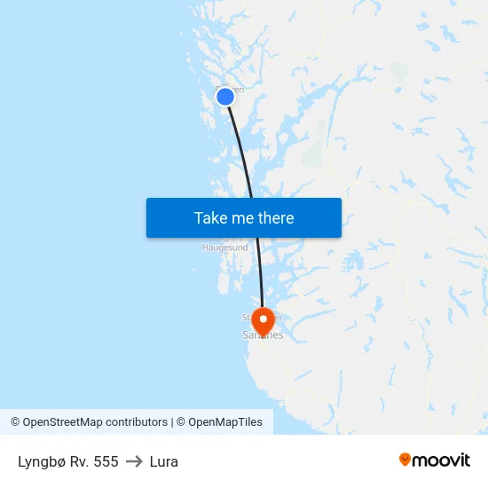 Lyngbø Rv. 555 to Lura map
