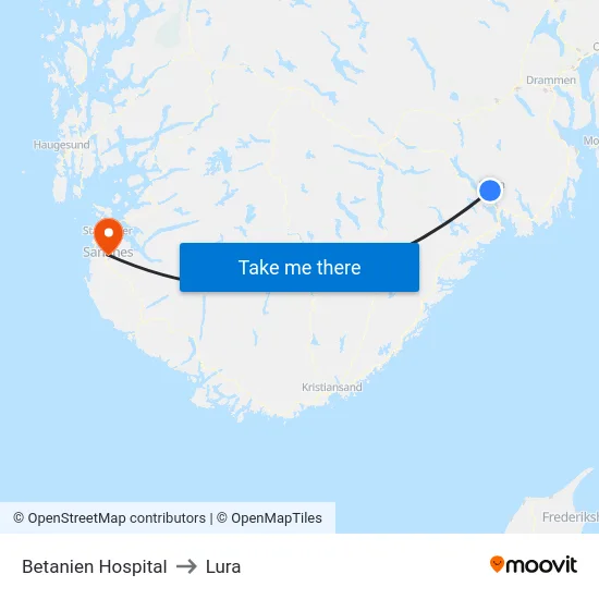 Betanien Hospital to Lura map