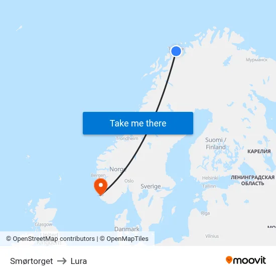 Smørtorget to Lura map