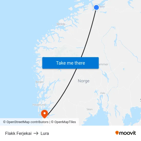 Flakk Ferjekai to Lura map