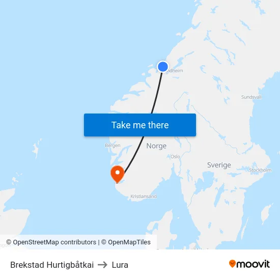 Brekstad Hurtigbåtkai to Lura map
