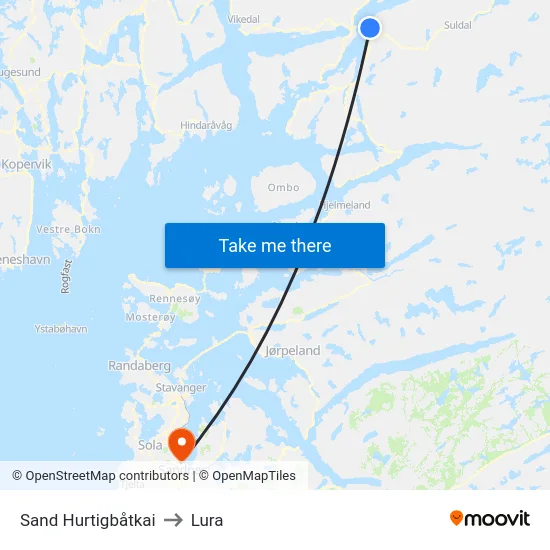 Sand Hurtigbåtkai to Lura map