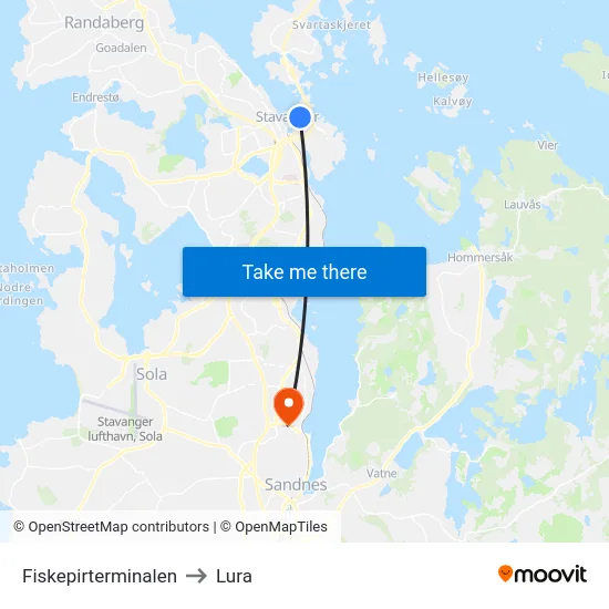 Fiskepirterminalen to Lura map