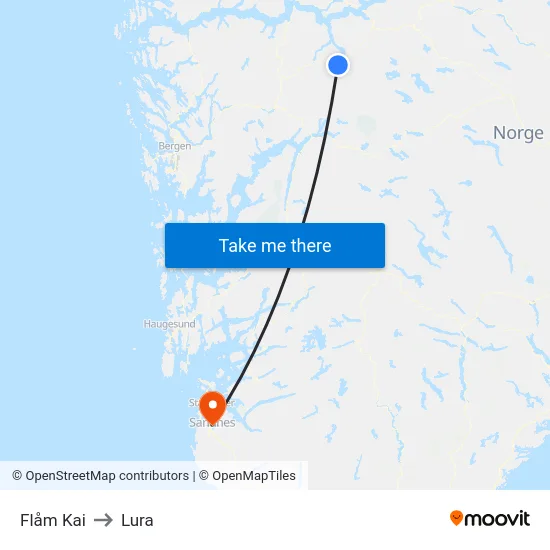 Flåm Kai to Lura map