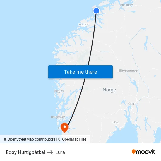 Edøy Hurtigbåtkai to Lura map