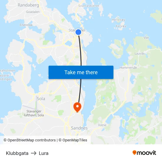 Klubbgata to Lura map