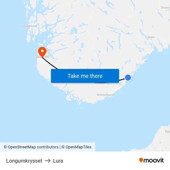Longumkrysset to Lura map