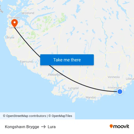 Kongshavn Brygge to Lura map