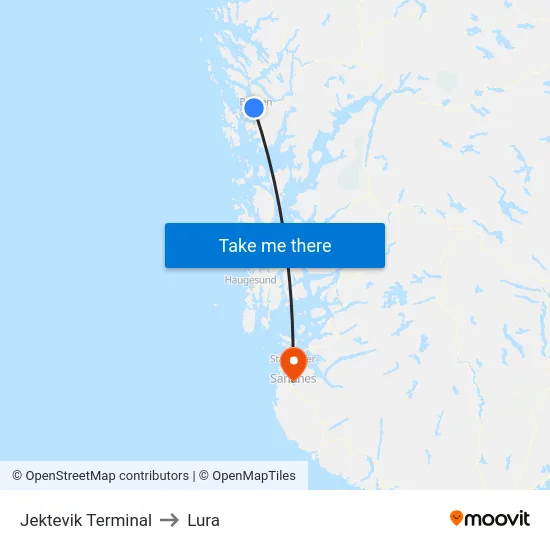 Jektevik Terminal to Lura map