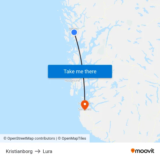 Kristianborg to Lura map