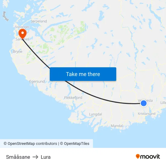 Smååsane to Lura map