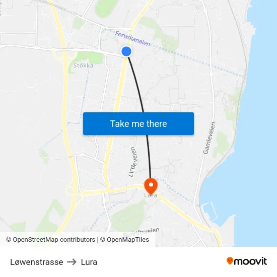 Løwenstrasse to Lura map