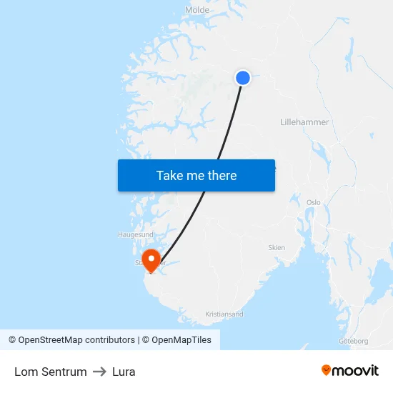 Lom Sentrum to Lura map