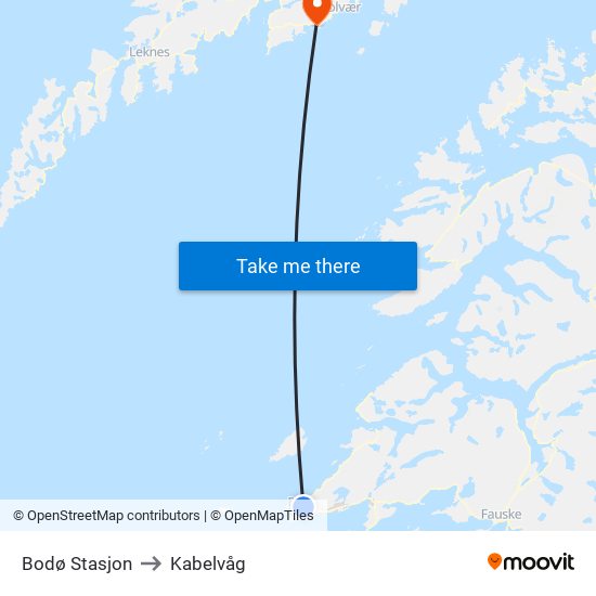 Bodø Stasjon to Kabelvåg map