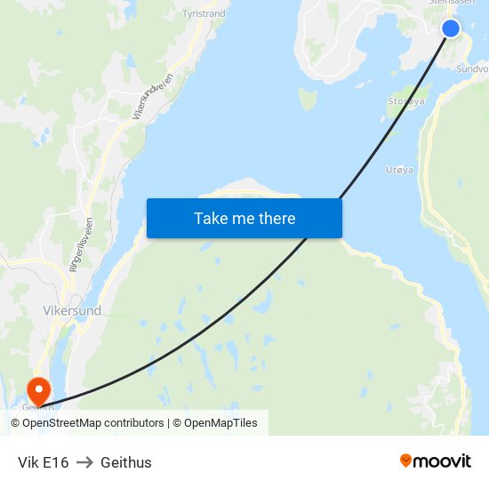 Vik E16 to Geithus map