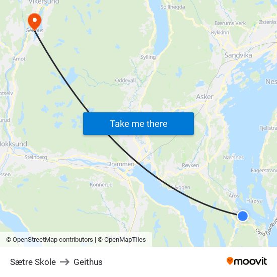 Sætre Skole to Geithus map