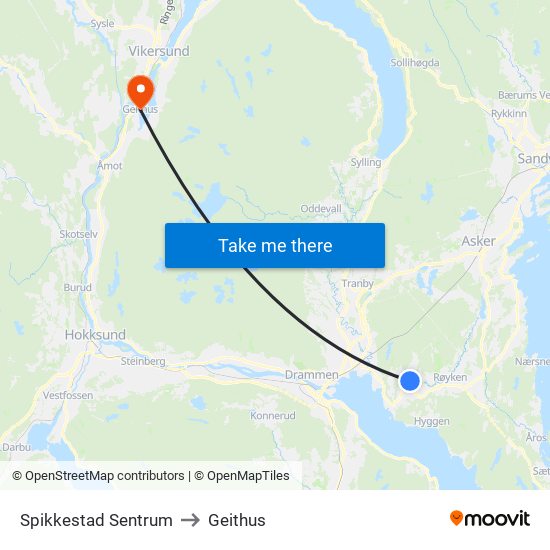 Spikkestad Sentrum to Geithus map