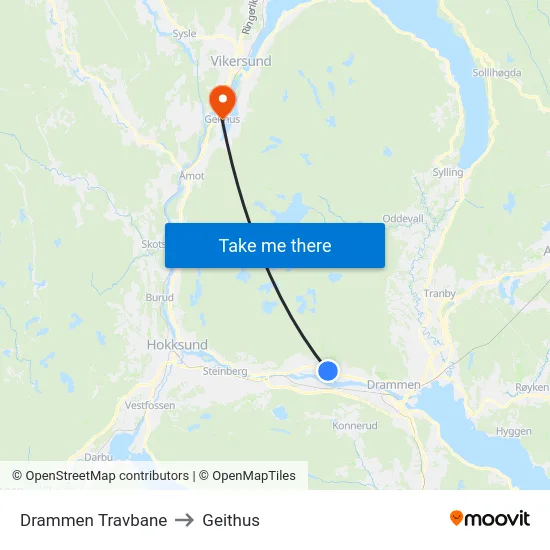 Drammen Travbane to Geithus map