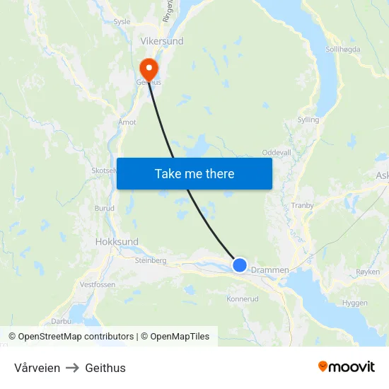Vårveien to Geithus map