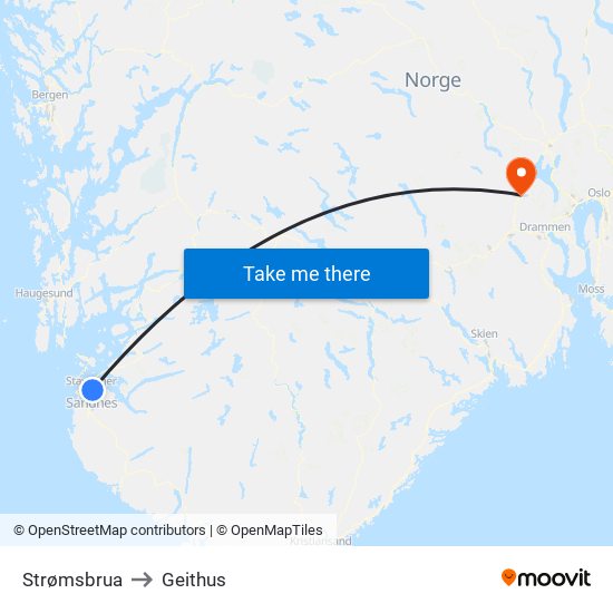 Strømsbrua to Geithus map