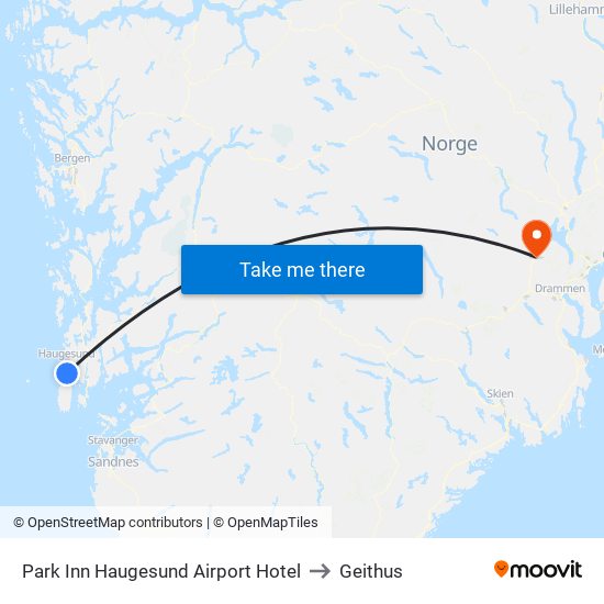 Park Inn Haugesund Airport Hotel to Geithus map