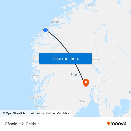 Gåseid to Geithus map