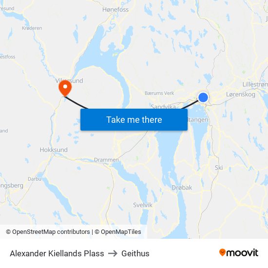 Alexander Kiellands Plass to Geithus map