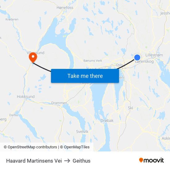 Haavard Martinsens Vei to Geithus map