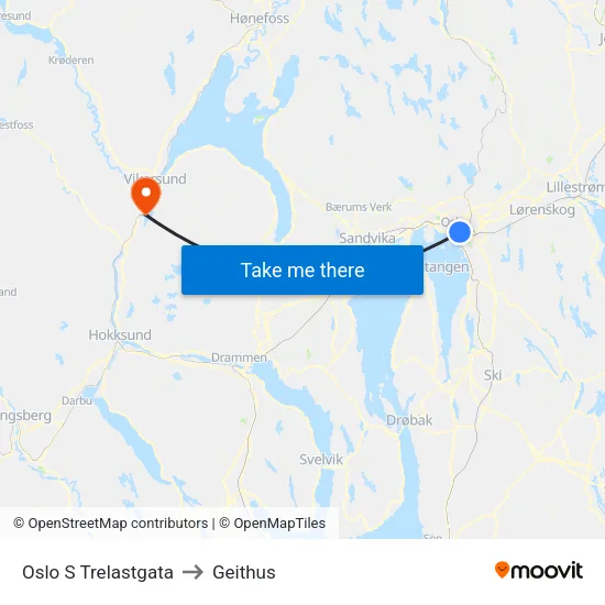 Oslo S Trelastgata to Geithus map
