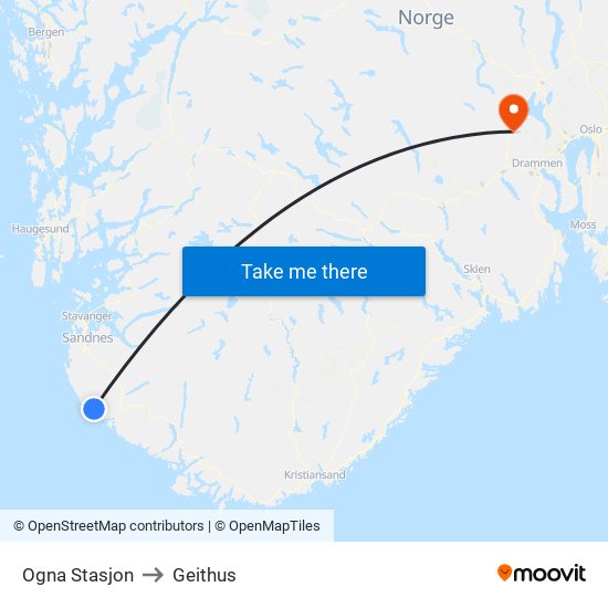 Ogna Stasjon to Geithus map