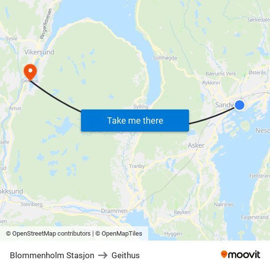 Blommenholm Stasjon to Geithus map