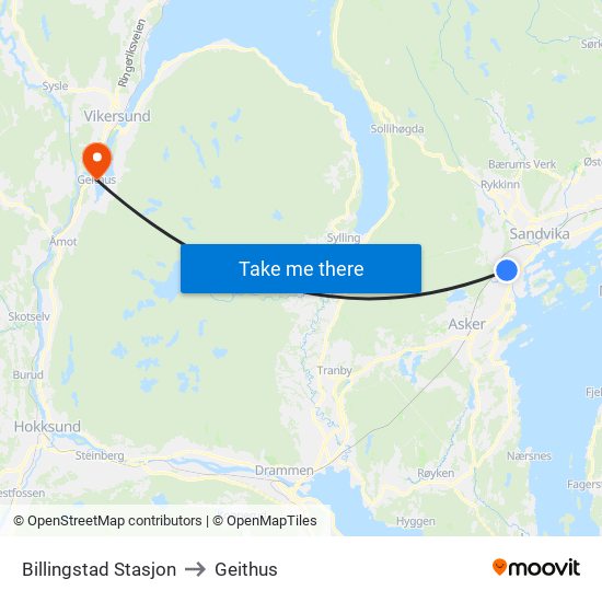 Billingstad Stasjon to Geithus map