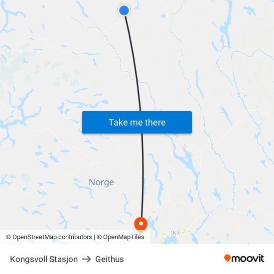 Kongsvoll Stasjon to Geithus map